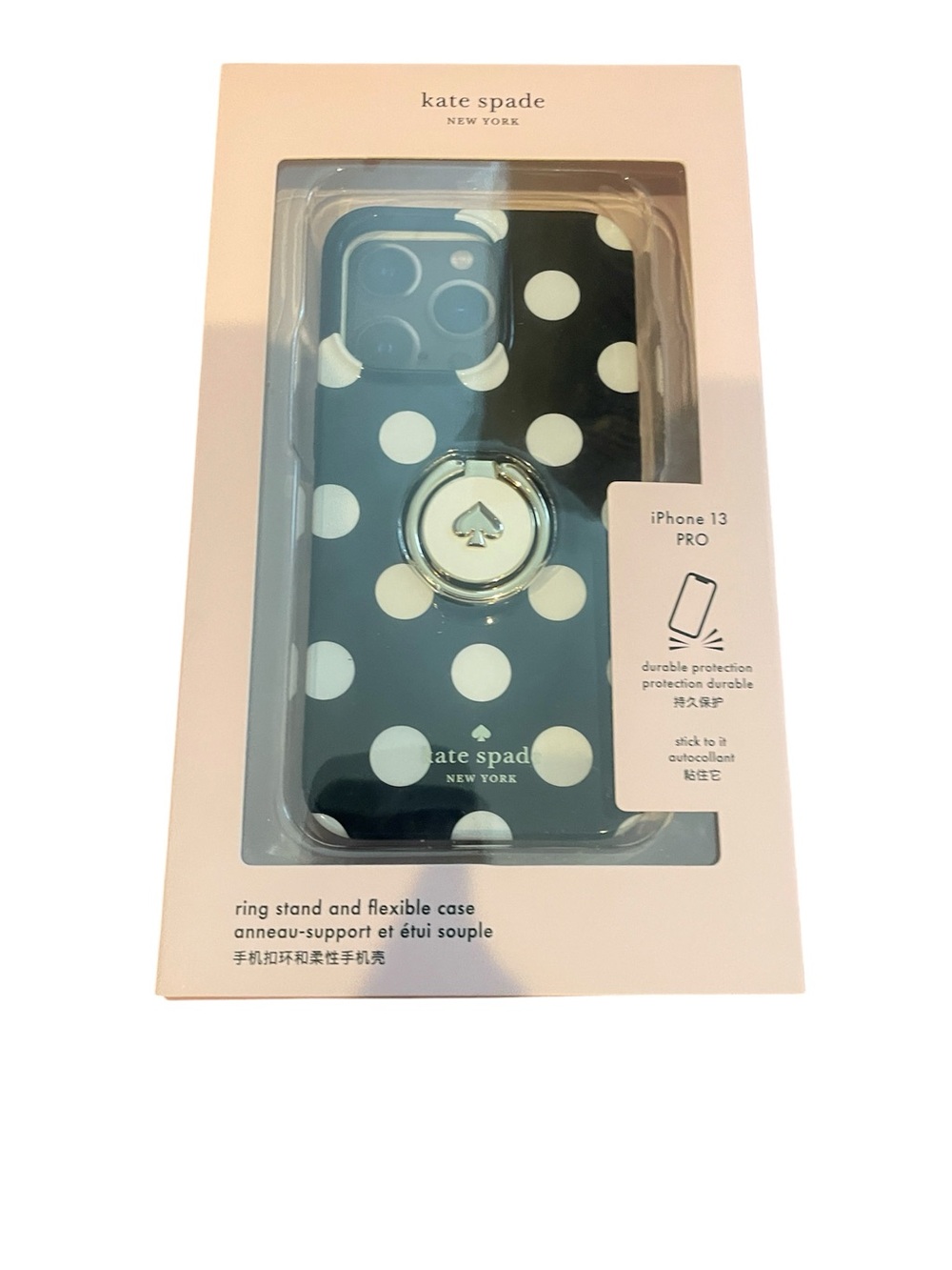kate spade Black & White Polka Dot iPhone 13 Pro Case with Ring Stand NEW